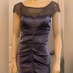 Mermaid Dress w/ Beaded Lace Neckline & Cap Sleeves by Xscape, SZ 2- Lt. Purple